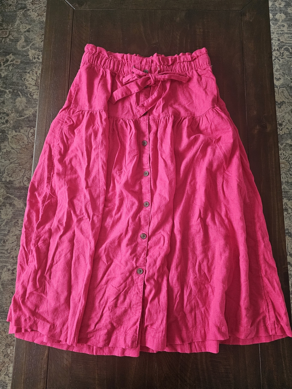 Women's Pink Button-Front Midi Skirt with Tie Waist